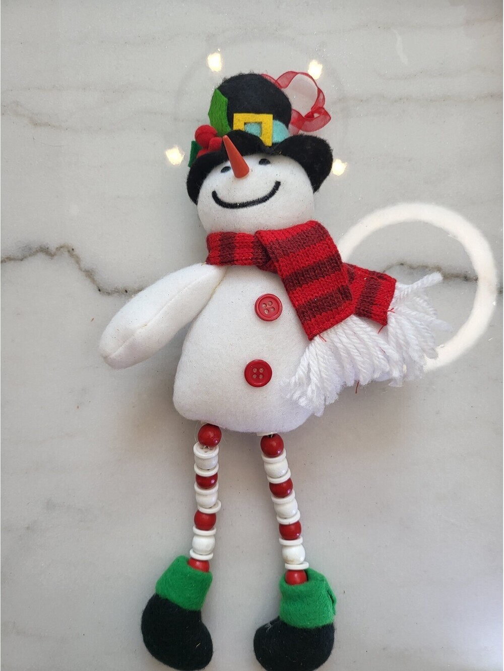 Vtg Christmas Ornament Snowman Cloth W Button Legs Unique EUC 3D 11" A98